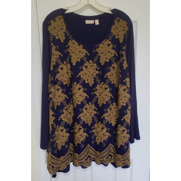 LOGO Lavish by Lori Goldstein Tops - LOGO Lavish Lori Goldstein Purple Gold Floral Lace Tunic Top Women 2X LongSleeve
